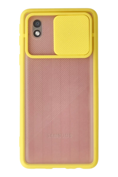 Samsung Galaxy A01 Core Kılıf Palm Buzlu Kamera Sürgülü Silikon - Sarı