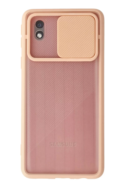 Samsung Galaxy A01 Core Kılıf Palm Buzlu Kamera Sürgülü Silikon - Pembe