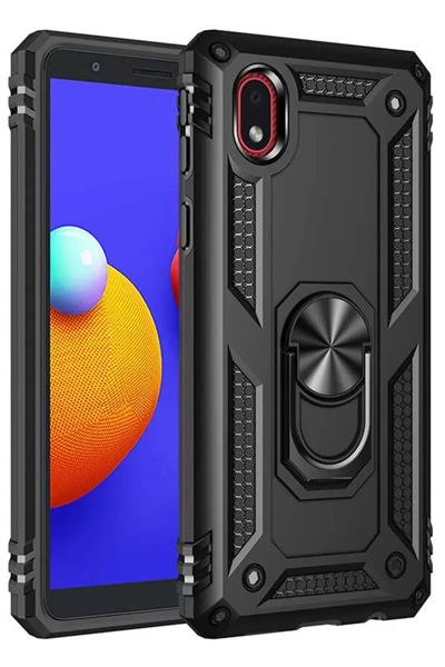 Samsung Galaxy A01 Core Kılıf Sofya Yüzüklü Silikon Kapak - Siyah