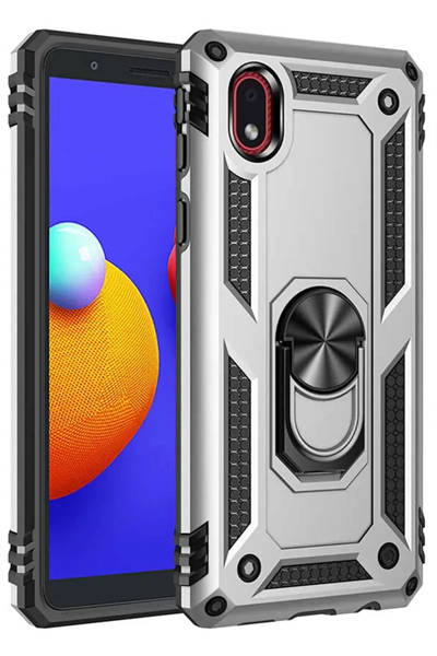 Samsung Galaxy A01 Core Kılıf Sofya Yüzüklü Silikon Kapak - Gümüş