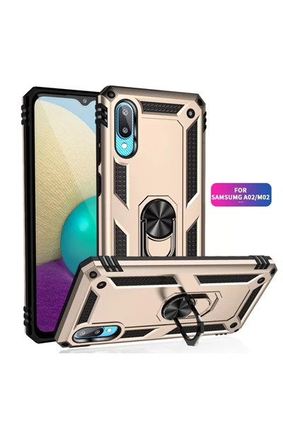 Samsung Galaxy A02 Kılıf Sofya Yüzüklü Silikon Kapak - Gold