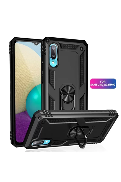 Samsung Galaxy A02 Kılıf Sofya Yüzüklü Silikon Kapak - Siyah