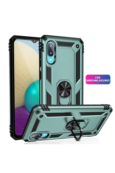 Samsung Galaxy A02 Kılıf Sofya Yüzüklü Silikon Kapak - Yeşil