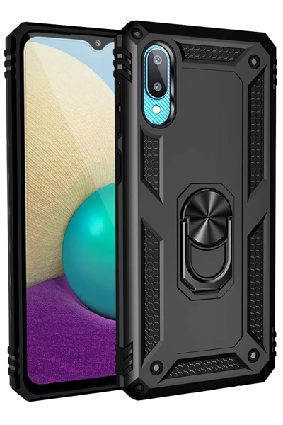 Samsung Galaxy A02 Kılıf Sofya Yüzüklü Silikon Kapak - Siyah