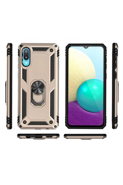 Samsung Galaxy A02 Kılıf Sofya Yüzüklü Silikon Kapak - Gold