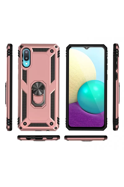 Samsung Galaxy A02 Kılıf Sofya Yüzüklü Silikon Kapak - Rose