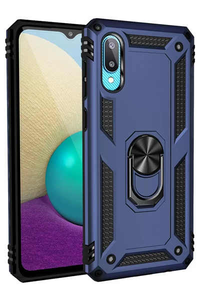 Samsung Galaxy A02 Kılıf Sofya Yüzüklü Silikon Kapak - Lacivert