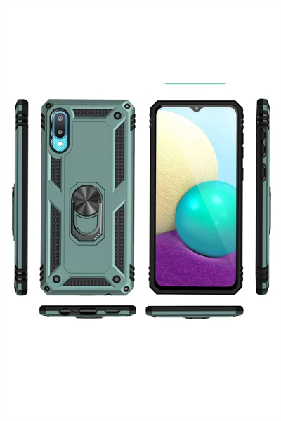 Samsung Galaxy A02 Kılıf Sofya Yüzüklü Silikon Kapak - Yeşil