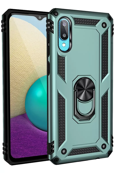 Samsung Galaxy A02 Kılıf Sofya Yüzüklü Silikon Kapak - Yeşil