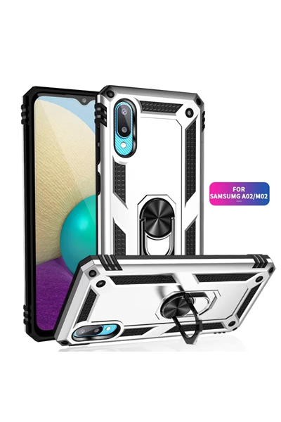 Samsung Galaxy A02 Kılıf Sofya Yüzüklü Silikon Kapak - Gümüş