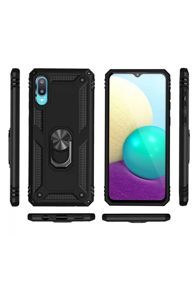 Samsung Galaxy A02 Kılıf Sofya Yüzüklü Silikon Kapak - Siyah