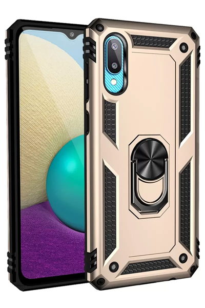 Samsung Galaxy A02 Kılıf Sofya Yüzüklü Silikon Kapak - Gold