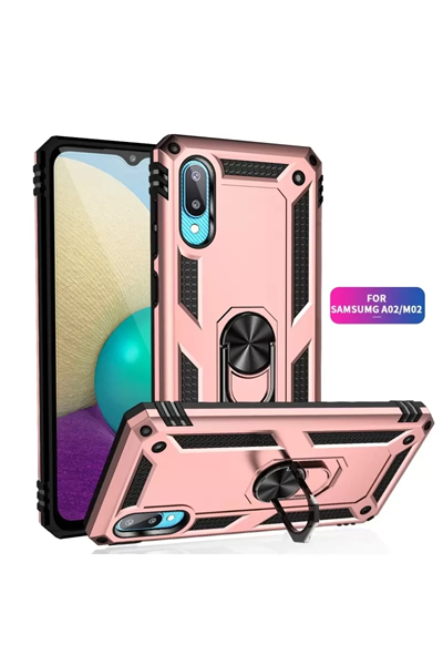 Samsung Galaxy A02 Kılıf Sofya Yüzüklü Silikon Kapak - Rose