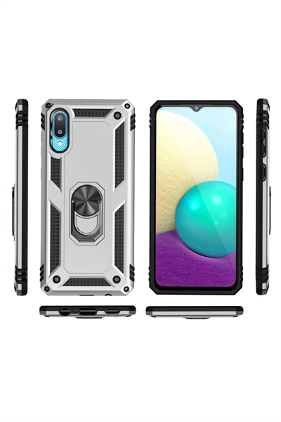 Samsung Galaxy A02 Kılıf Sofya Yüzüklü Silikon Kapak - Gümüş