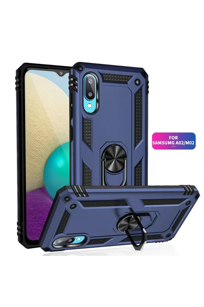 Samsung Galaxy A02 Kılıf Sofya Yüzüklü Silikon Kapak - Lacivert