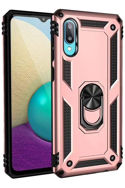 Samsung Galaxy A02 Kılıf Sofya Yüzüklü Silikon Kapak - Rose