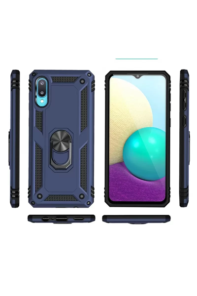 Samsung Galaxy A02 Kılıf Sofya Yüzüklü Silikon Kapak - Lacivert