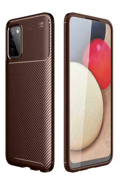 Samsung Galaxy A02S Kılıf Auto Focus Karbon Kapak - Kahverengi