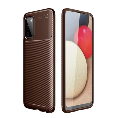 Samsung Galaxy A02S Kılıf Auto Focus Karbon Kapak - Kahverengi