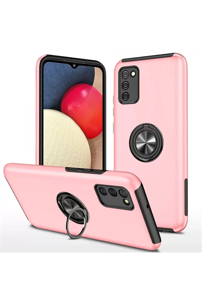 Samsung Galaxy A02S Kılıf Elit Yüzüklü Kapak - Pembe