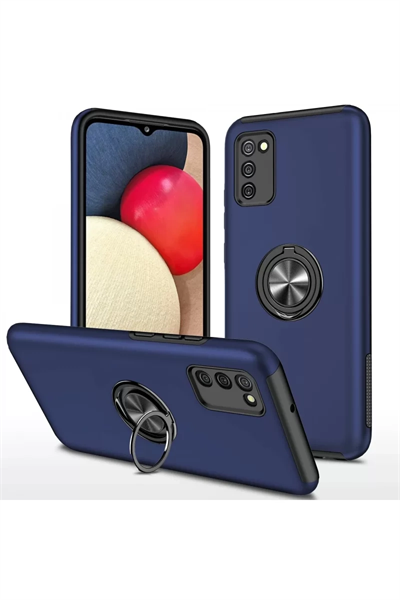 Samsung Galaxy A02S Kılıf Elit Yüzüklü Kapak - Lacivert