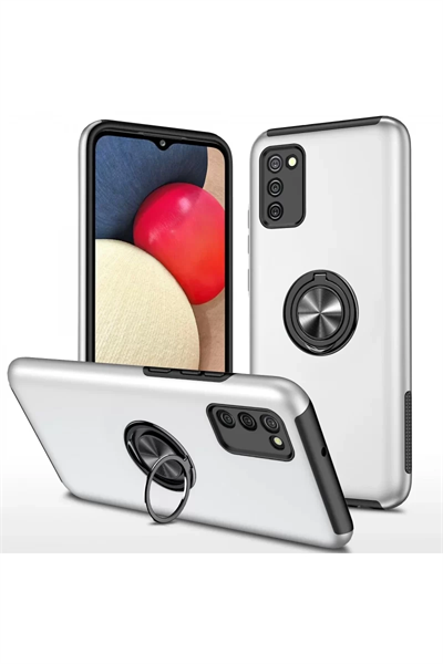 Samsung Galaxy A02S Kılıf Elit Yüzüklü Kapak - Gümüş