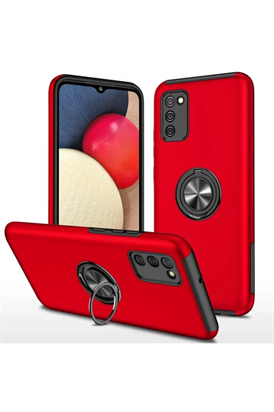 Samsung Galaxy A02S Kılıf Elit Yüzüklü Kapak - Kırmızı