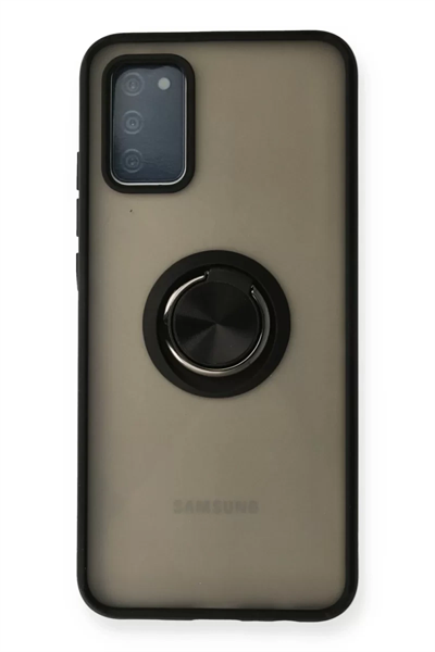 Samsung Galaxy A02S Kılıf Montreal Yüzüklü Silikon Kapak - Siyah