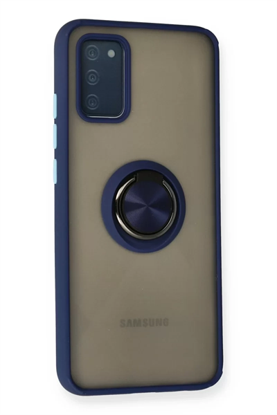 Samsung Galaxy A02S Kılıf Montreal Yüzüklü Silikon Kapak - Lacivert