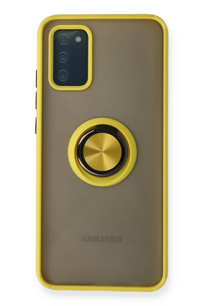 Samsung Galaxy A02S Kılıf Montreal Yüzüklü Silikon Kapak - Sarı