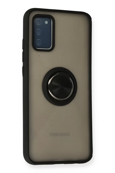 Samsung Galaxy A02S Kılıf Montreal Yüzüklü Silikon Kapak - Siyah