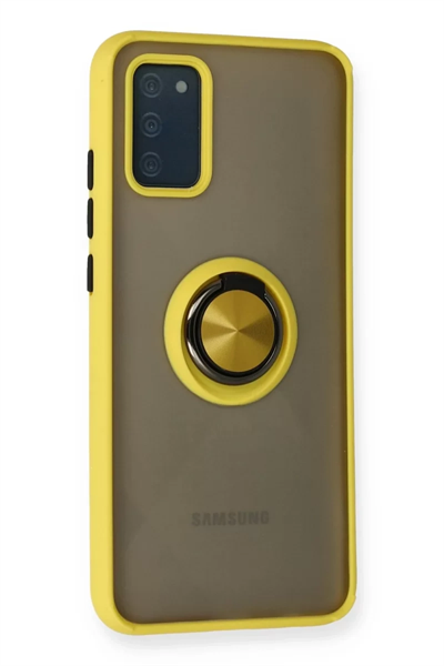 Samsung Galaxy A02S Kılıf Montreal Yüzüklü Silikon Kapak - Sarı