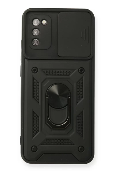Samsung Galaxy A02S Kılıf Pars Lens Yüzüklü Silikon - Siyah