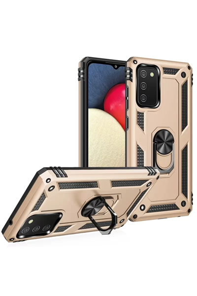 Samsung Galaxy A02S Kılıf Sofya Yüzüklü Silikon Kapak - Gold