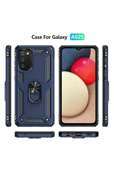 Samsung Galaxy A02S Kılıf Sofya Yüzüklü Silikon Kapak - Lacivert