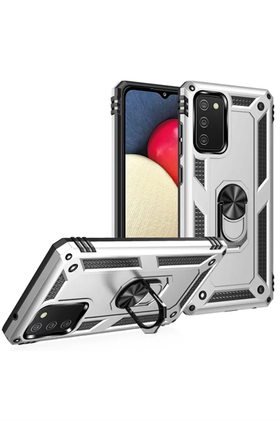 Samsung Galaxy A02S Kılıf Sofya Yüzüklü Silikon Kapak - Gümüş