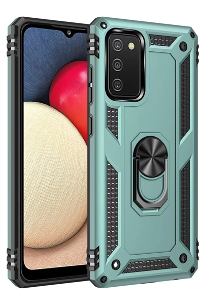 Samsung Galaxy A02S Kılıf Sofya Yüzüklü Silikon Kapak - Yeşil