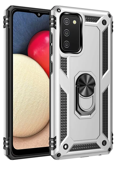 Samsung Galaxy A02S Kılıf Sofya Yüzüklü Silikon Kapak - Gümüş