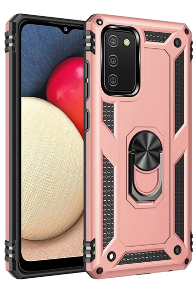 Samsung Galaxy A02S Kılıf Sofya Yüzüklü Silikon Kapak - Rose