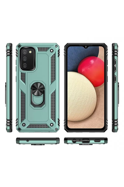 Samsung Galaxy A02S Kılıf Sofya Yüzüklü Silikon Kapak - Yeşil