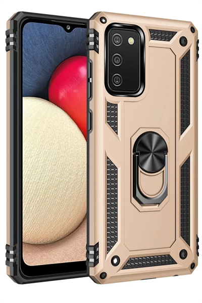 Samsung Galaxy A02S Kılıf Sofya Yüzüklü Silikon Kapak - Gold