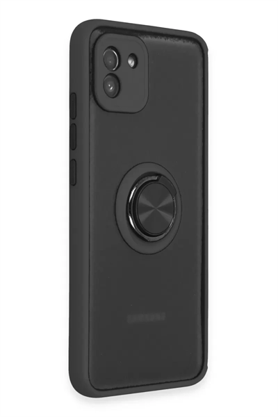 Samsung Galaxy A03 Kılıf Montreal Yüzüklü Silikon Kapak - Siyah