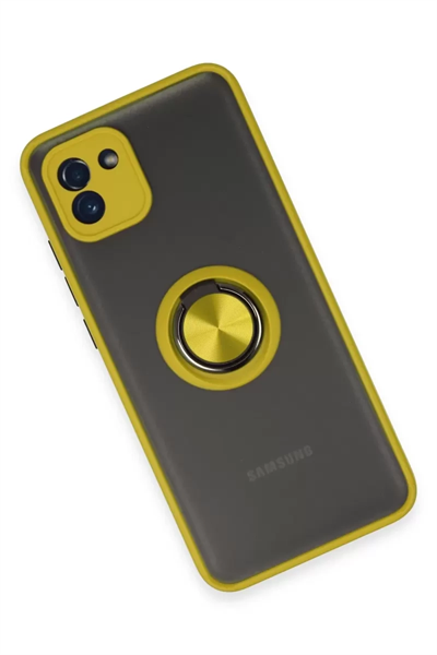 Samsung Galaxy A03 Kılıf Montreal Yüzüklü Silikon Kapak - Sarı