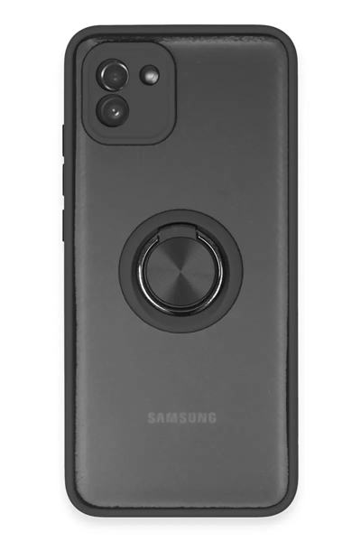 Samsung Galaxy A03 Kılıf Montreal Yüzüklü Silikon Kapak - Siyah