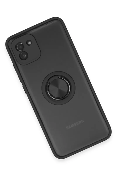 Samsung Galaxy A03 Kılıf Montreal Yüzüklü Silikon Kapak - Siyah