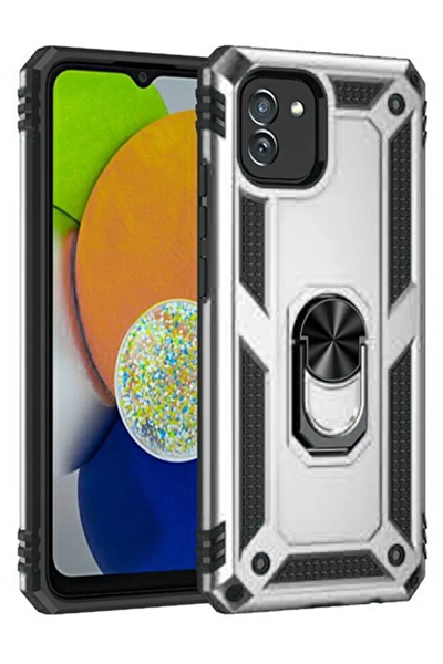 Samsung Galaxy A03 Kılıf Sofya Yüzüklü Silikon Kapak - Gümüş