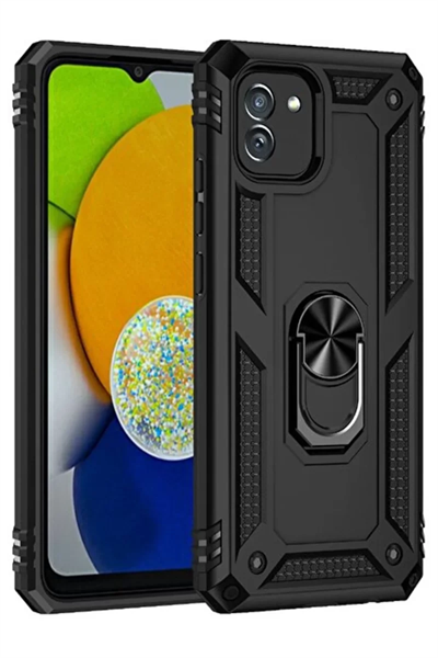 Samsung Galaxy A03 Kılıf Sofya Yüzüklü Silikon Kapak - Siyah