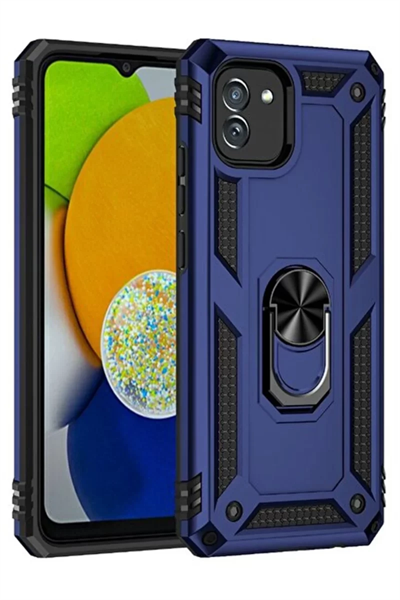 Samsung Galaxy A03 Kılıf Sofya Yüzüklü Silikon Kapak - Lacivert