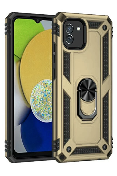 Samsung Galaxy A03 Kılıf Sofya Yüzüklü Silikon Kapak - Gold
