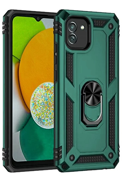 Samsung Galaxy A03 Kılıf Sofya Yüzüklü Silikon Kapak - Yeşil